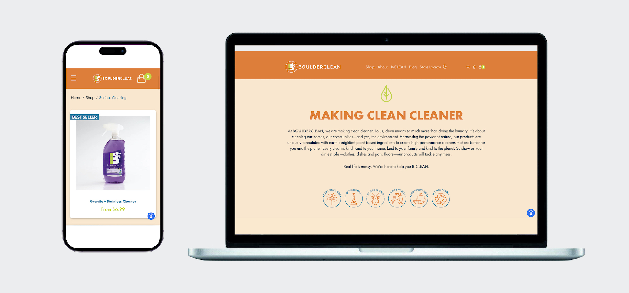Boulder Clean website, mobile and desktop views.